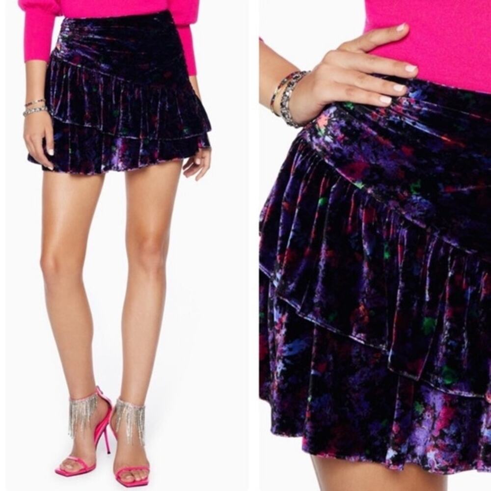 Ramy Brook Malbec Mini Velvet Y2K 4 Floral Multicolor Ruffled Tiered Chic Summer